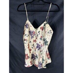 Vtg. Kathryn Spaghetti Strap Button Front Floral Purp/Red/Tan W/Flutter Hem Sz M